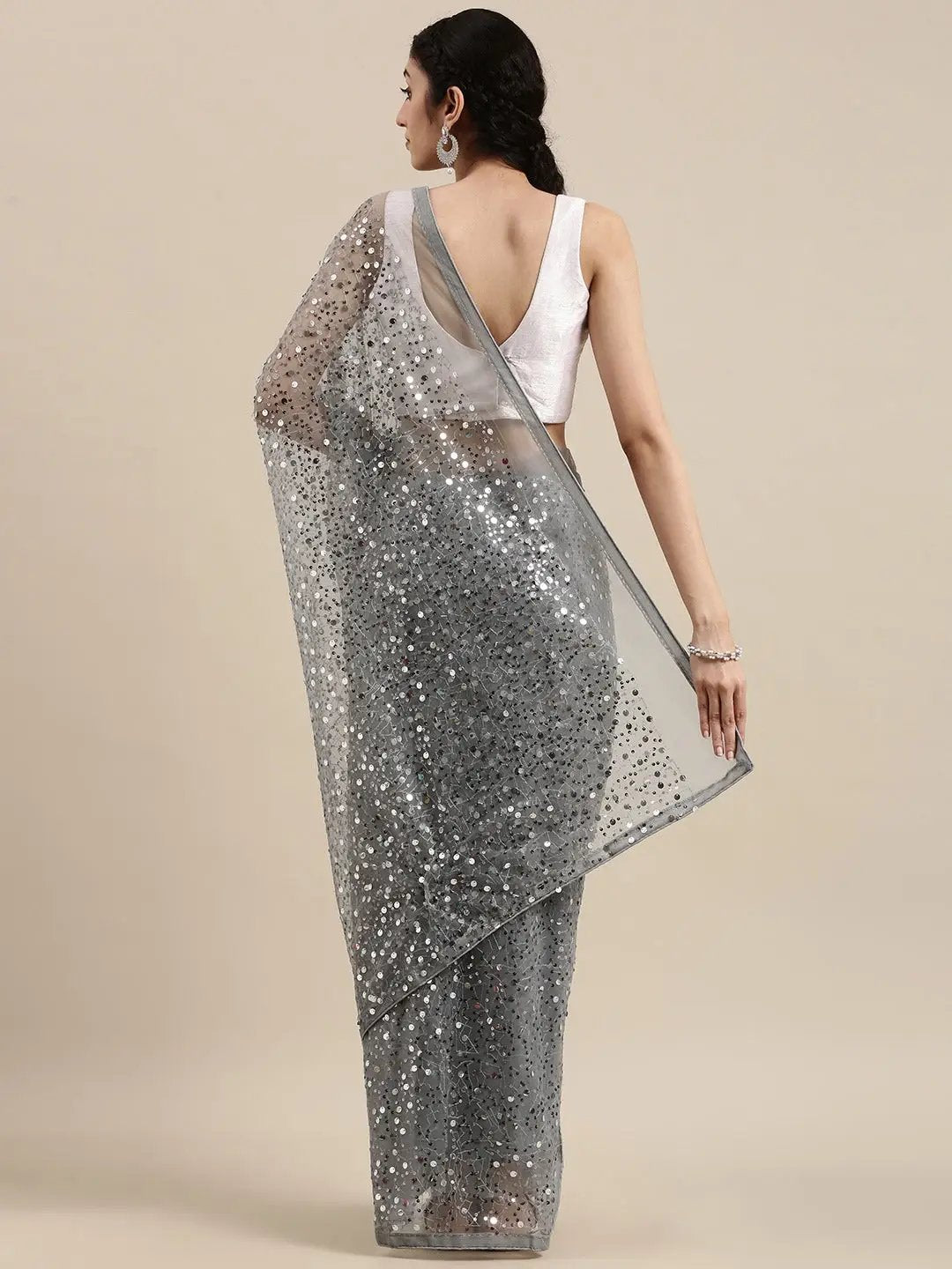 Soft Poly Net Sequence Work Party Wear Saree