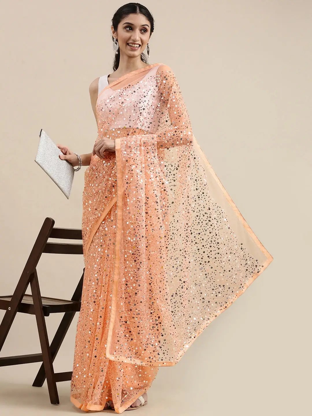 Soft Poly Net Sequence Work Party Wear Saree