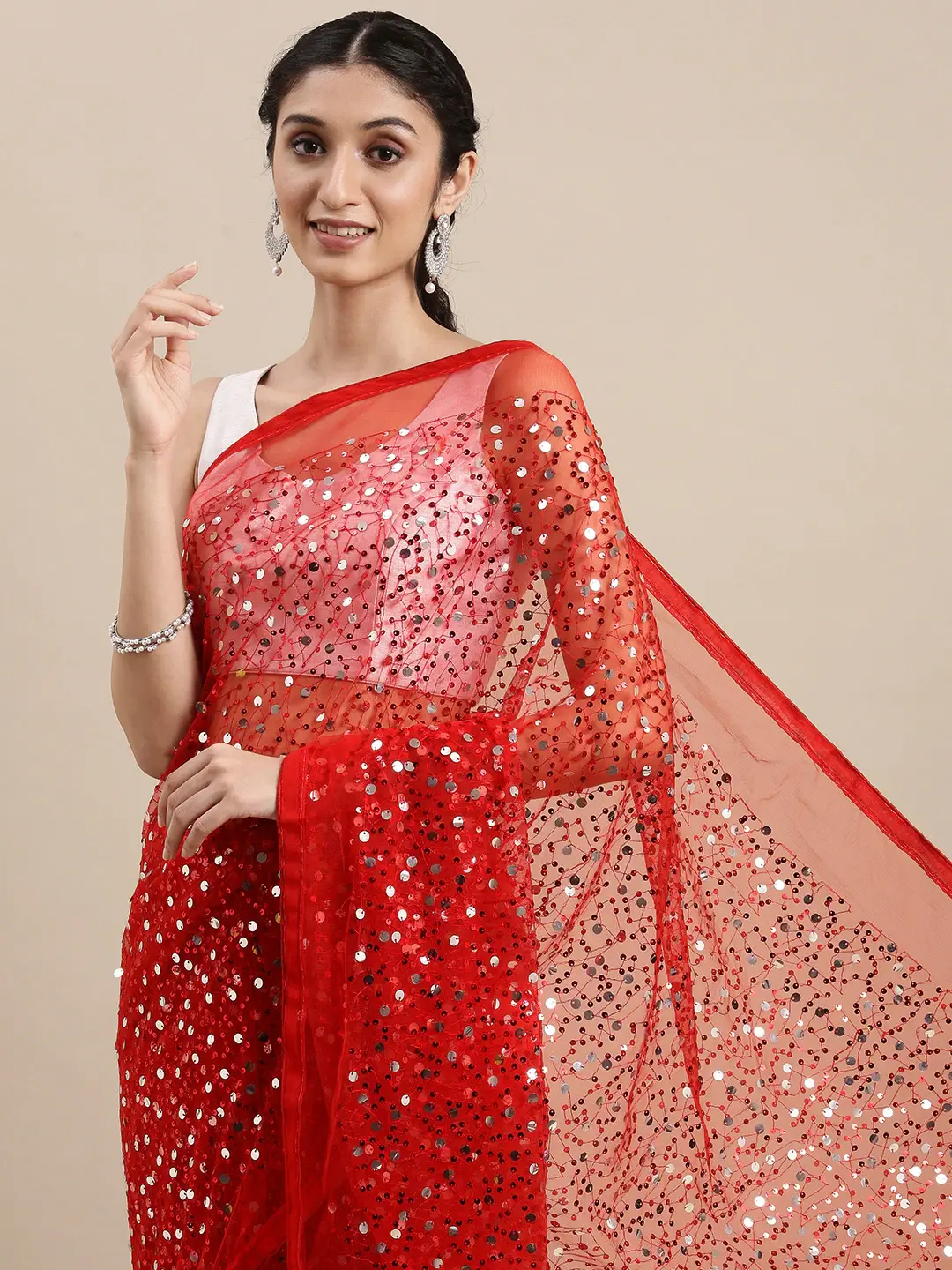 Soft Poly Net Sequence Work Party Wear Saree