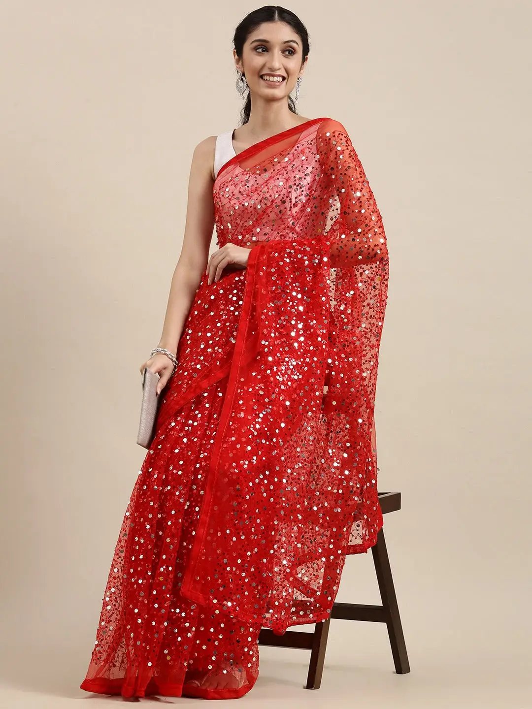 Soft Poly Net Sequence Work Party Wear Saree