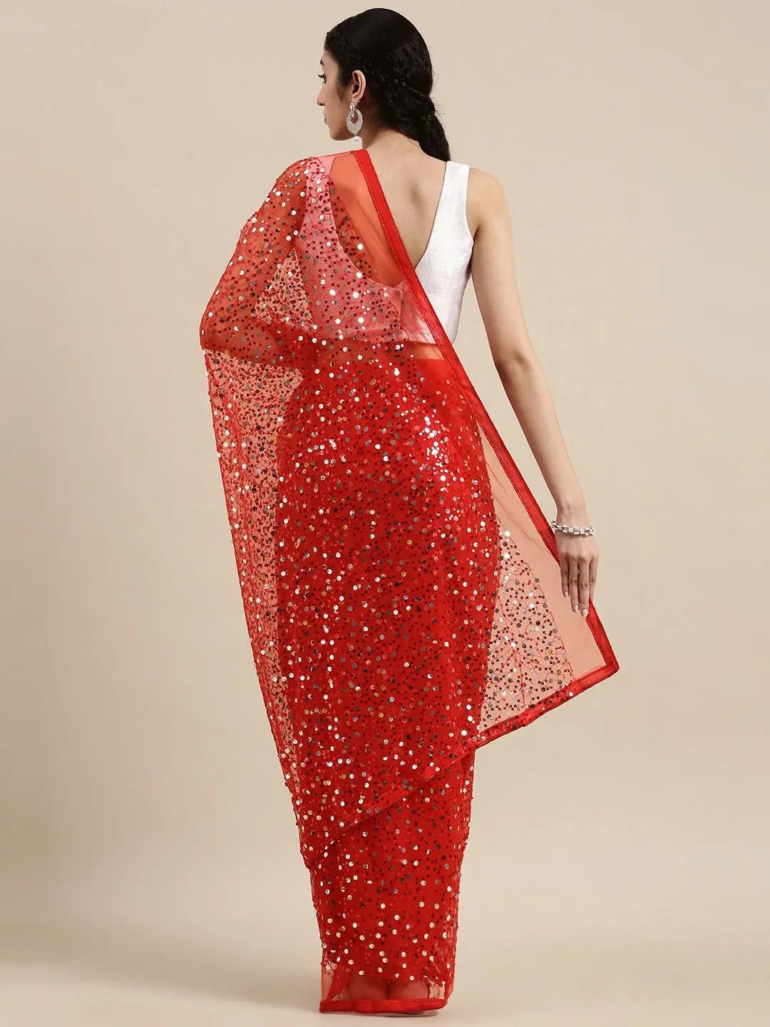 Soft Poly Net Sequence Work Party Wear Saree