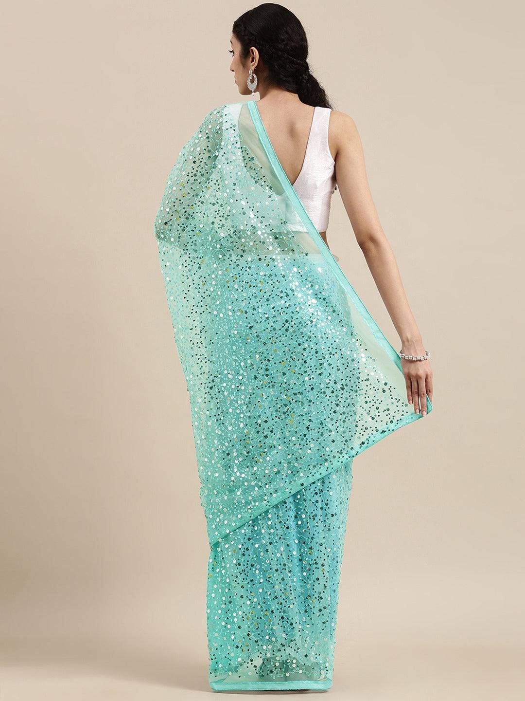 Soft Poly Net Sequence Work Party Wear Saree