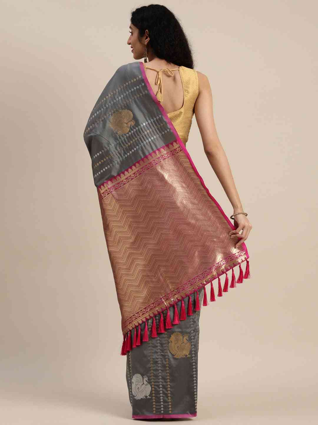 Trendy Banarasi Grey Colour Silk Blend Saree