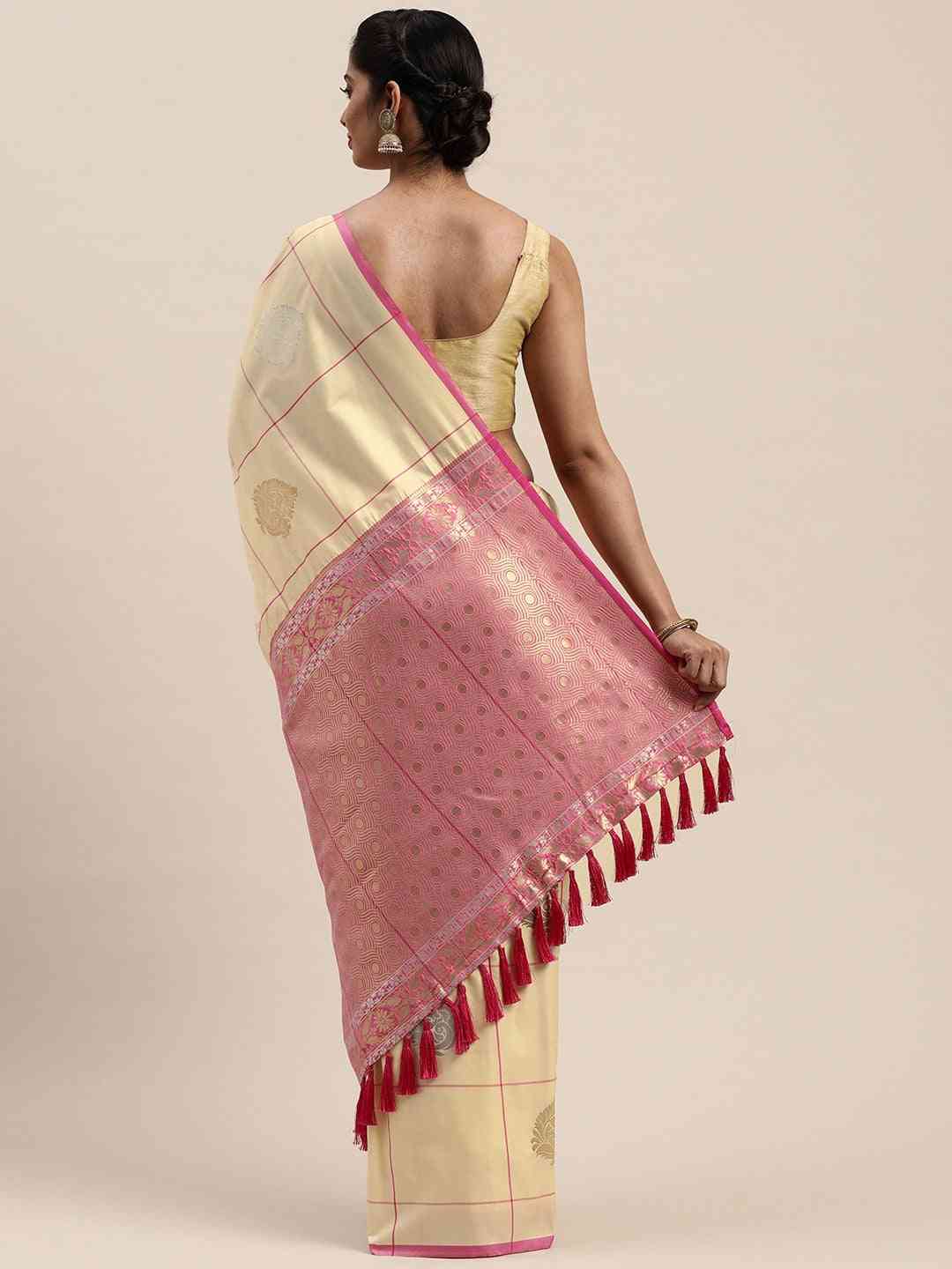 Exclusive Banarasi Cream Colour Woven Design Zari Silk Saree