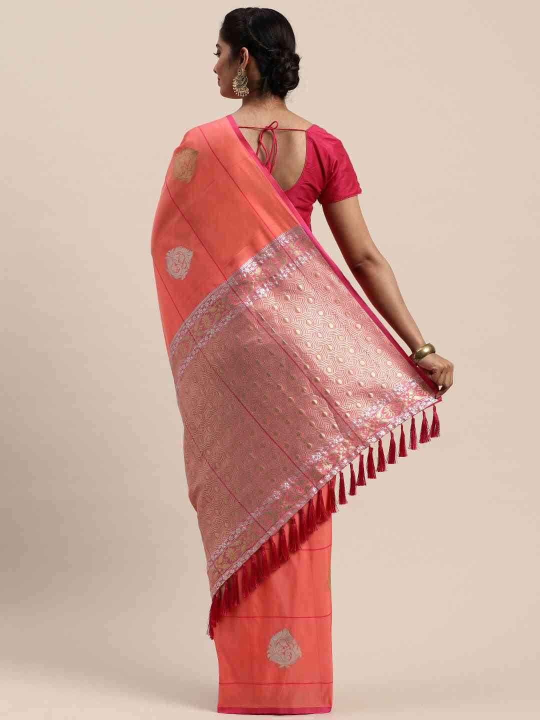 Banarasi Gajari Colour Woven Design With Zari Silk Saree