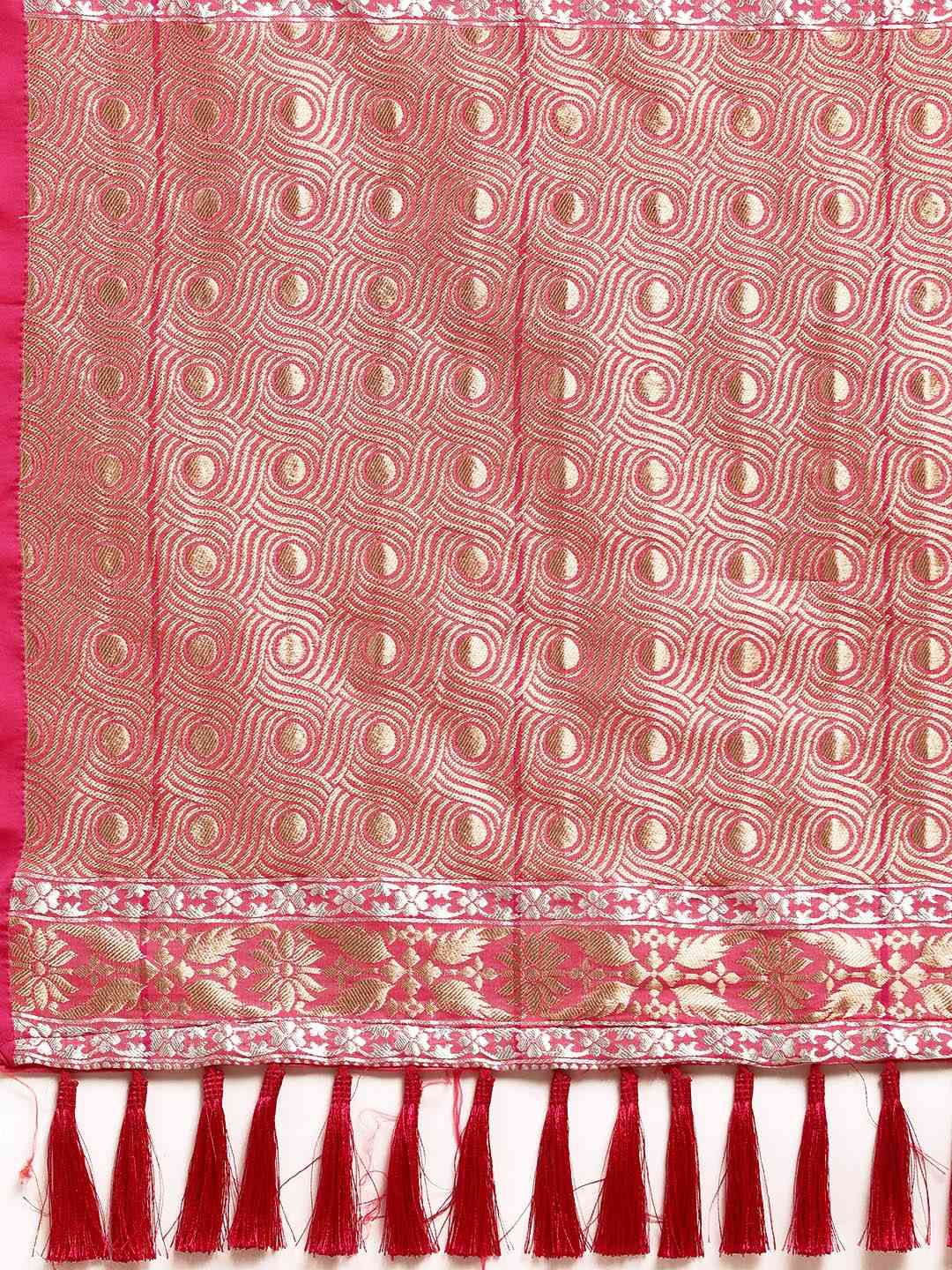 Banarasi Gajari Colour Woven Design With Zari Silk Saree