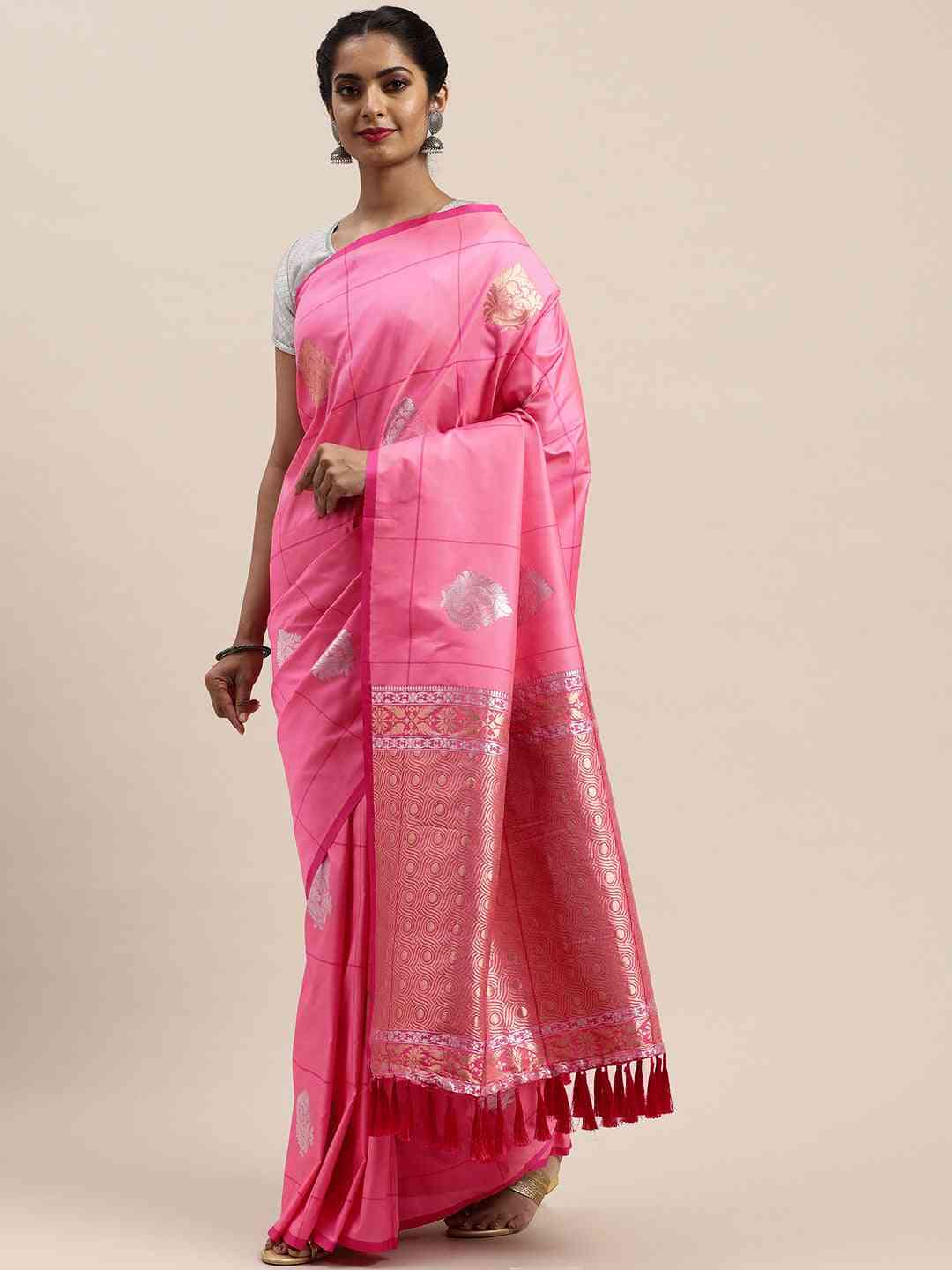 Exclusive Banarasi Pink Colour Zari Silk Saree Collection
