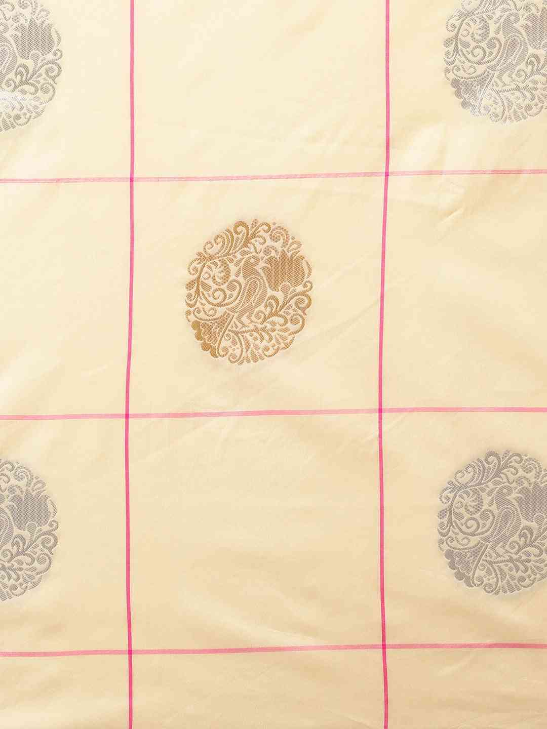 Digital Cream Colour Silk Blend Checked Banarasi Saree