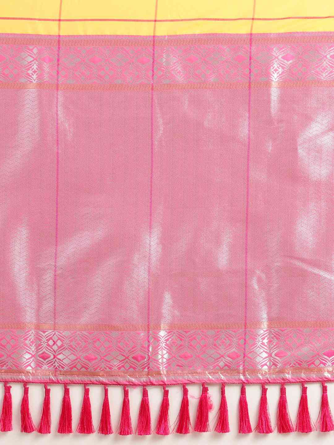 Digital Mustard Colour Silk Blend Checked Banarasi Saree