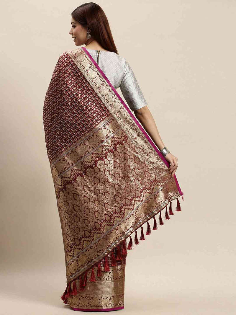 Attractive Banarasi Brown Colour Woven Design Saree
