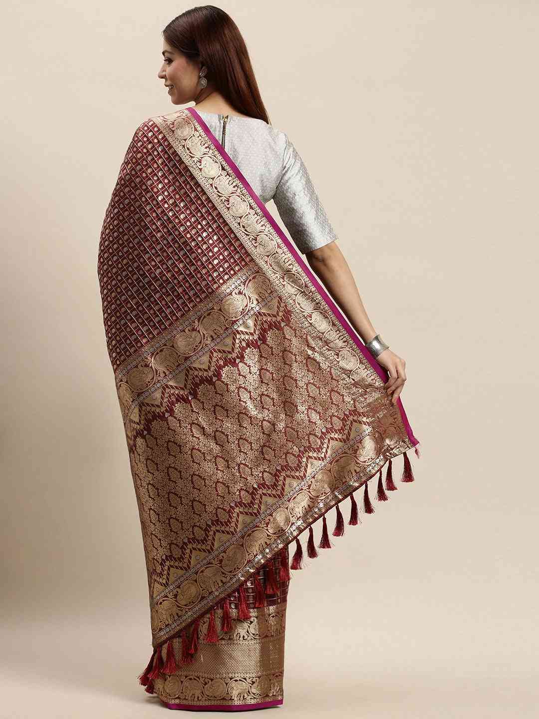 Attractive Banarasi Brown Colour Saree With Woven Design