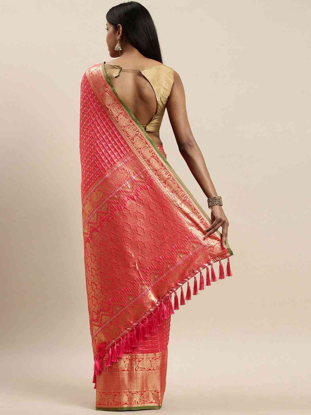 Elegant Gajari Colour Woven Designs Banarasi Saree