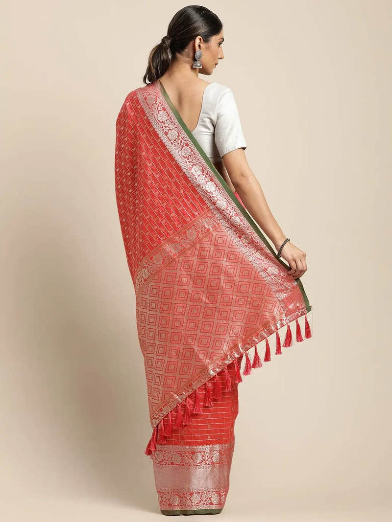 Peach Colour Kanjivaram Soft Silk Kanchi Zari Weaving Saree