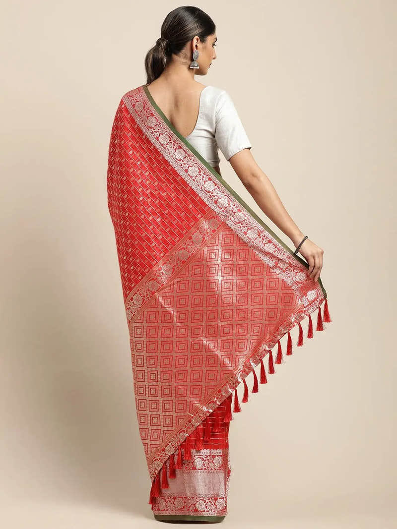 Kanjivaram Soft Silk Red Colour Kanchi Zari Weaving Saree