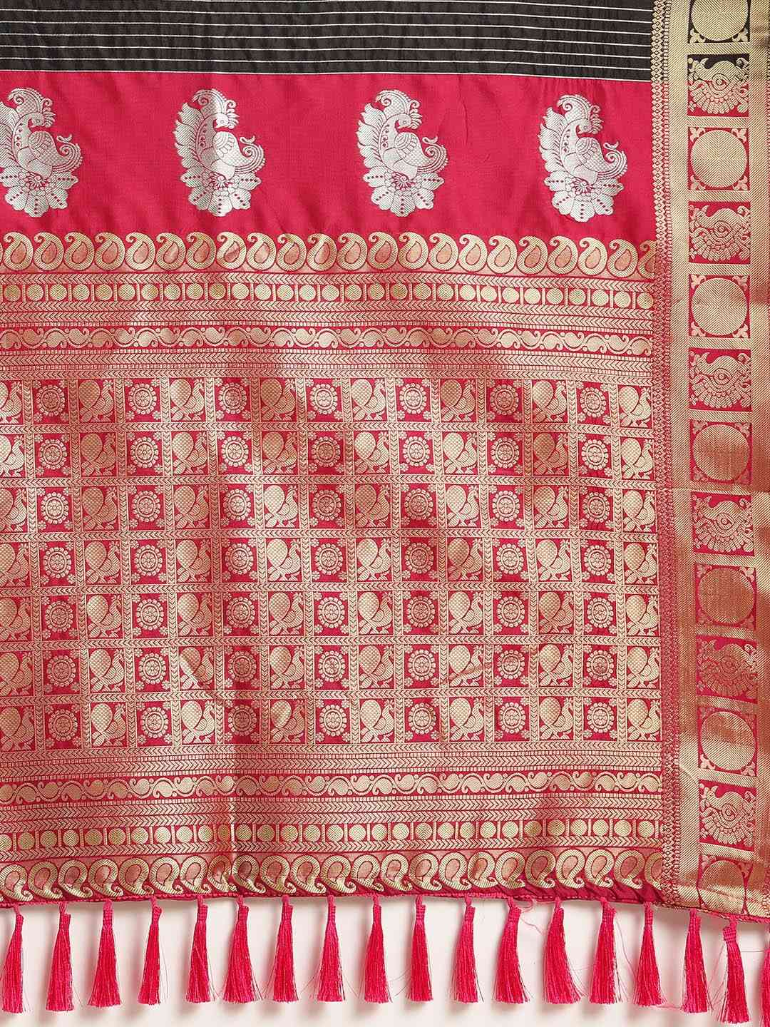 Beautiful Embellished Black Silk Banarasi Saree