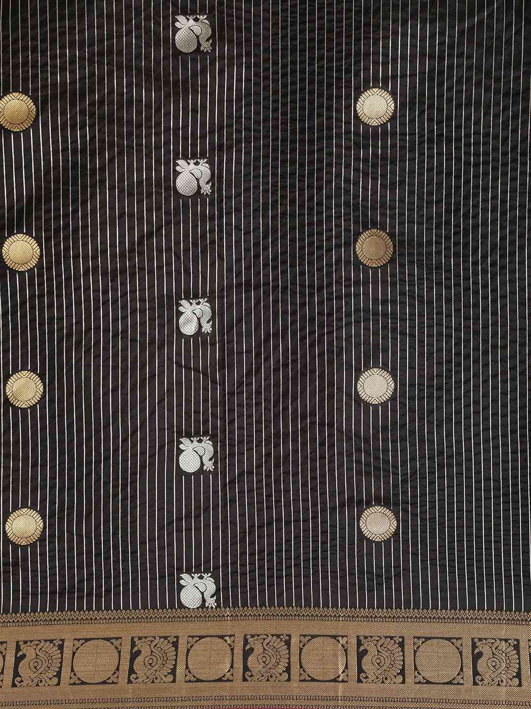 Beautiful Embellished Black Silk Banarasi Saree