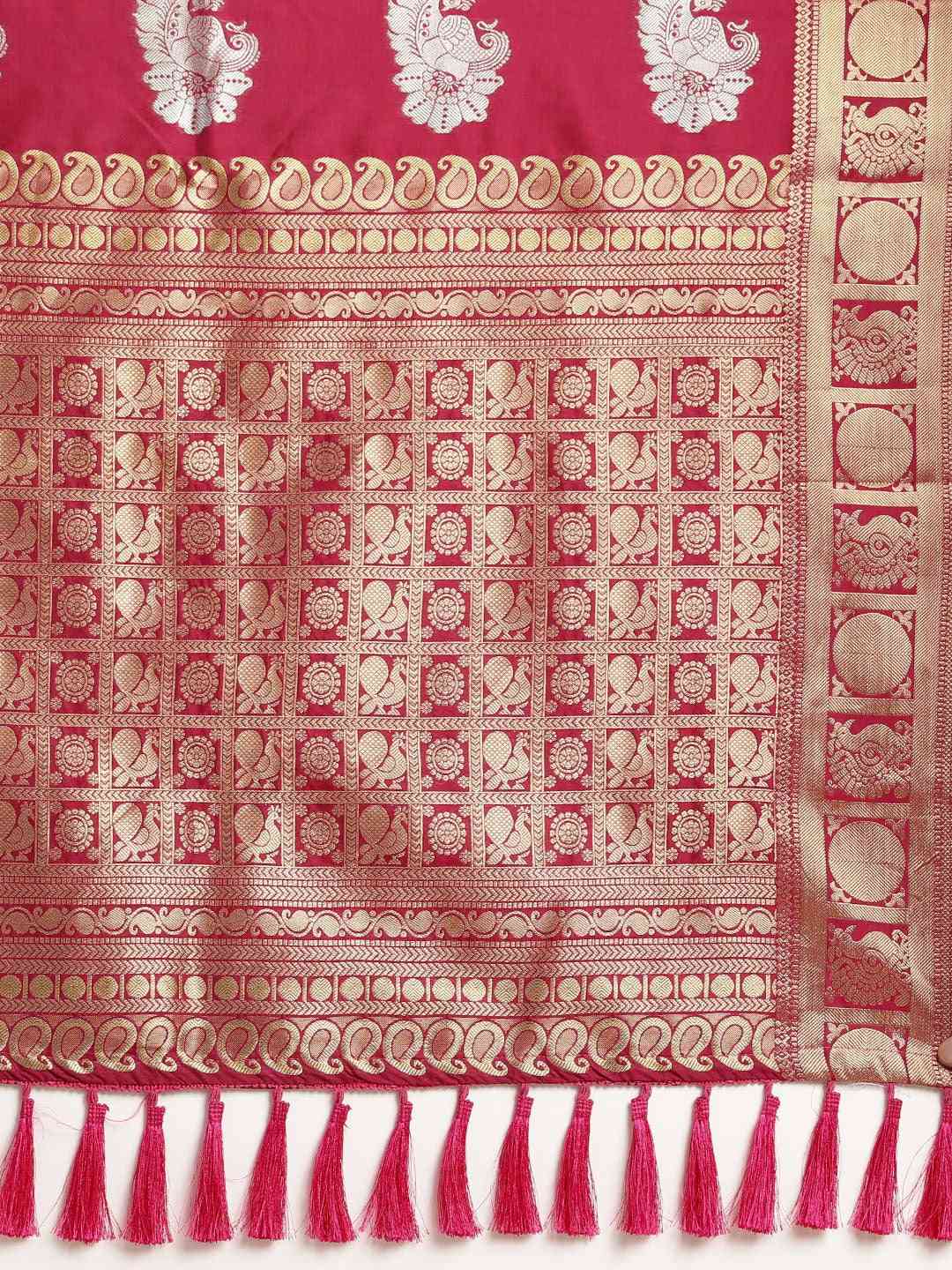 Beautiful Embellished Maroon Colour Silk Banarasi Saree