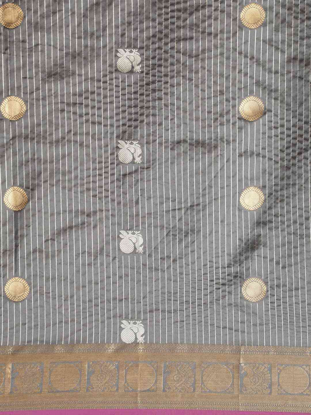 Beautiful Embellished Grey Colour Silk Banarasi Saree