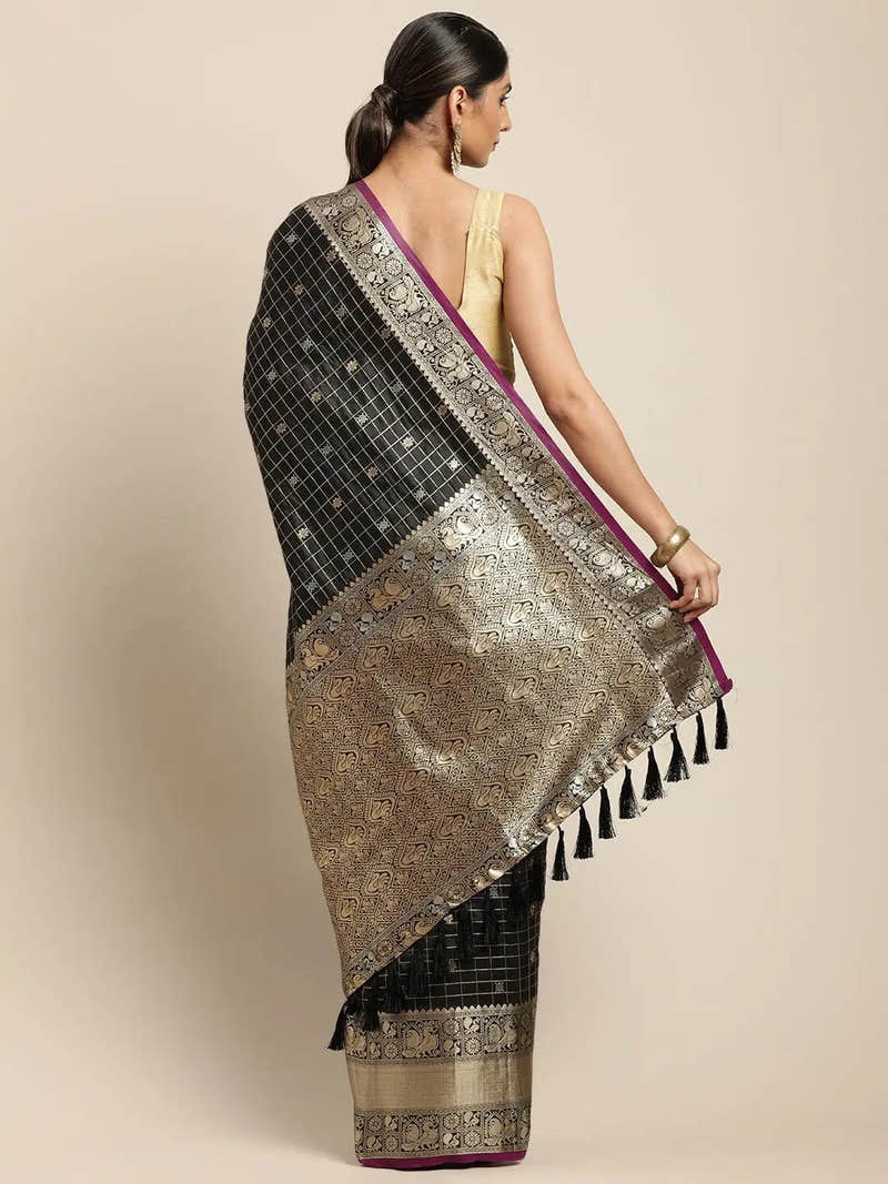 Black Kanjivaram Soft Silk Kanchi Zari Saree