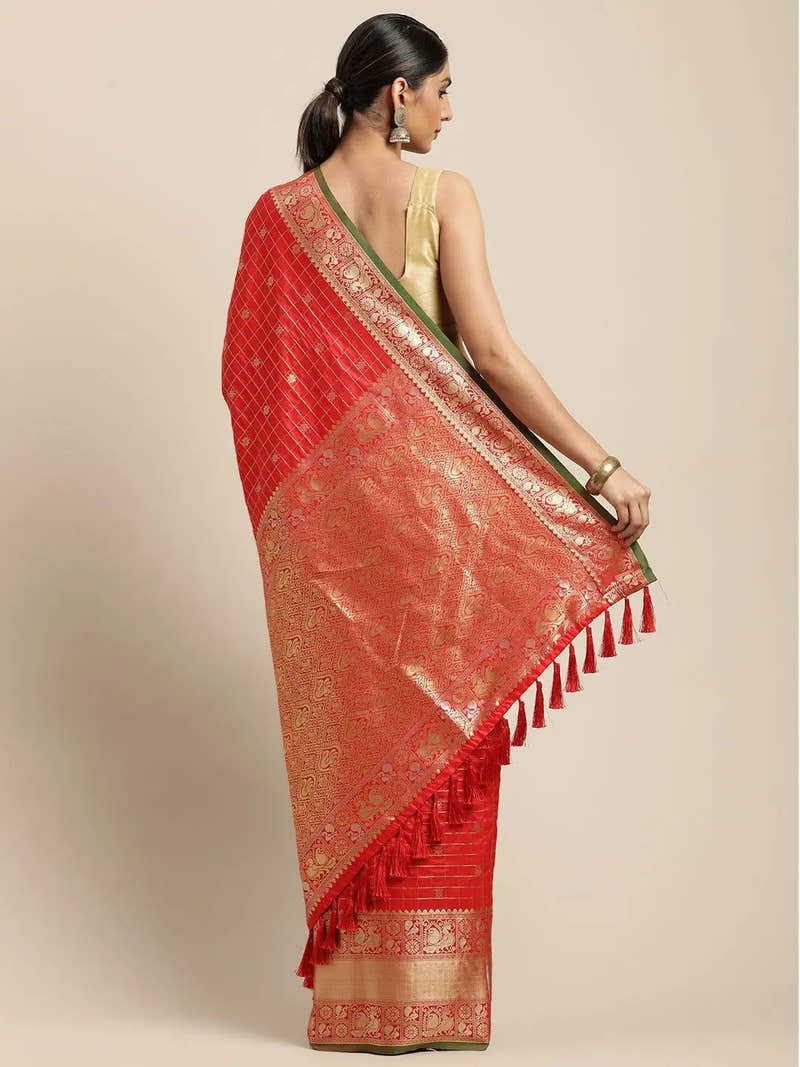 Red Colour Kanjivaram Soft Silk Kanchi Zari Weaving Saree