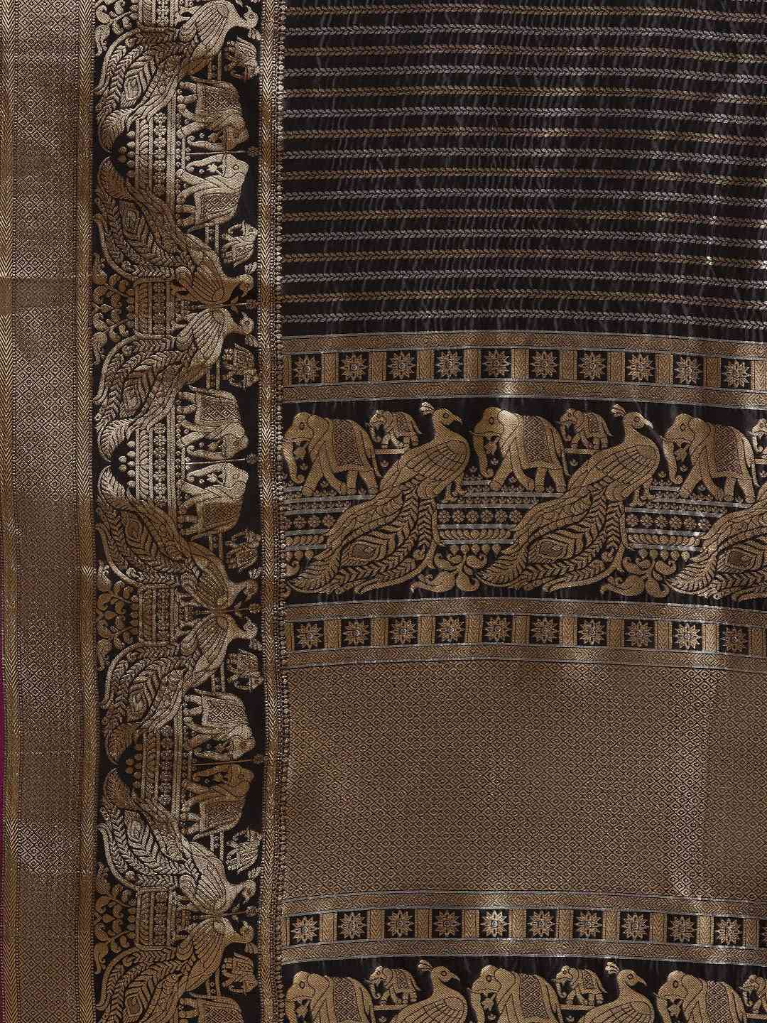 Banarasi Striped Black Colour Silk Blend Saree