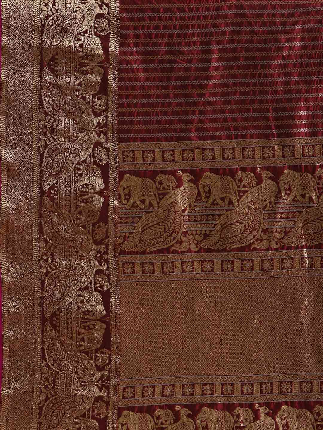 Banarasi Striped Maroon Silk Blend Saree