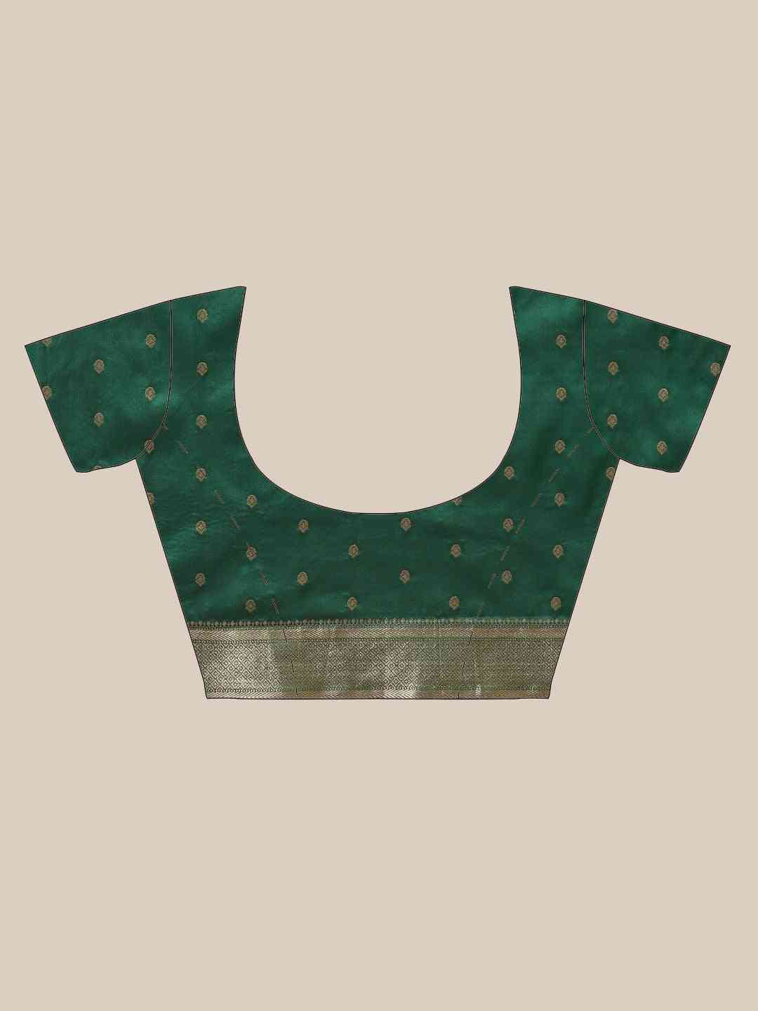 Latest Banarasi Striped Bottle Green Colour Silk Blend Saree