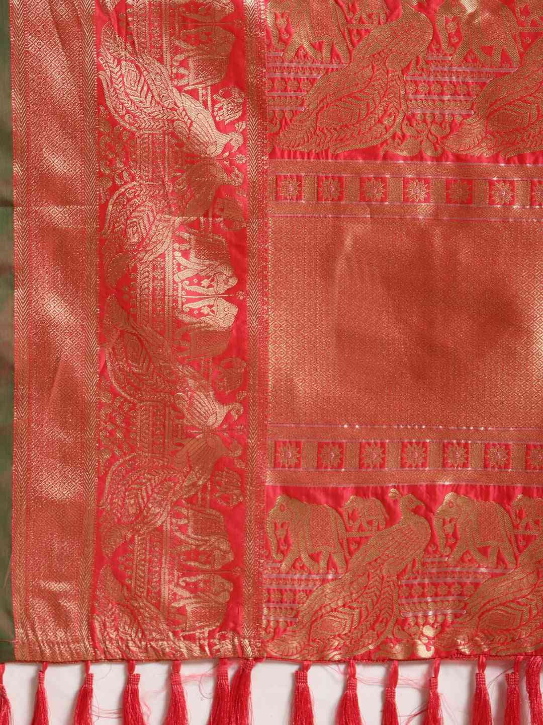 Banarasi Striped Gajari Silk Saree