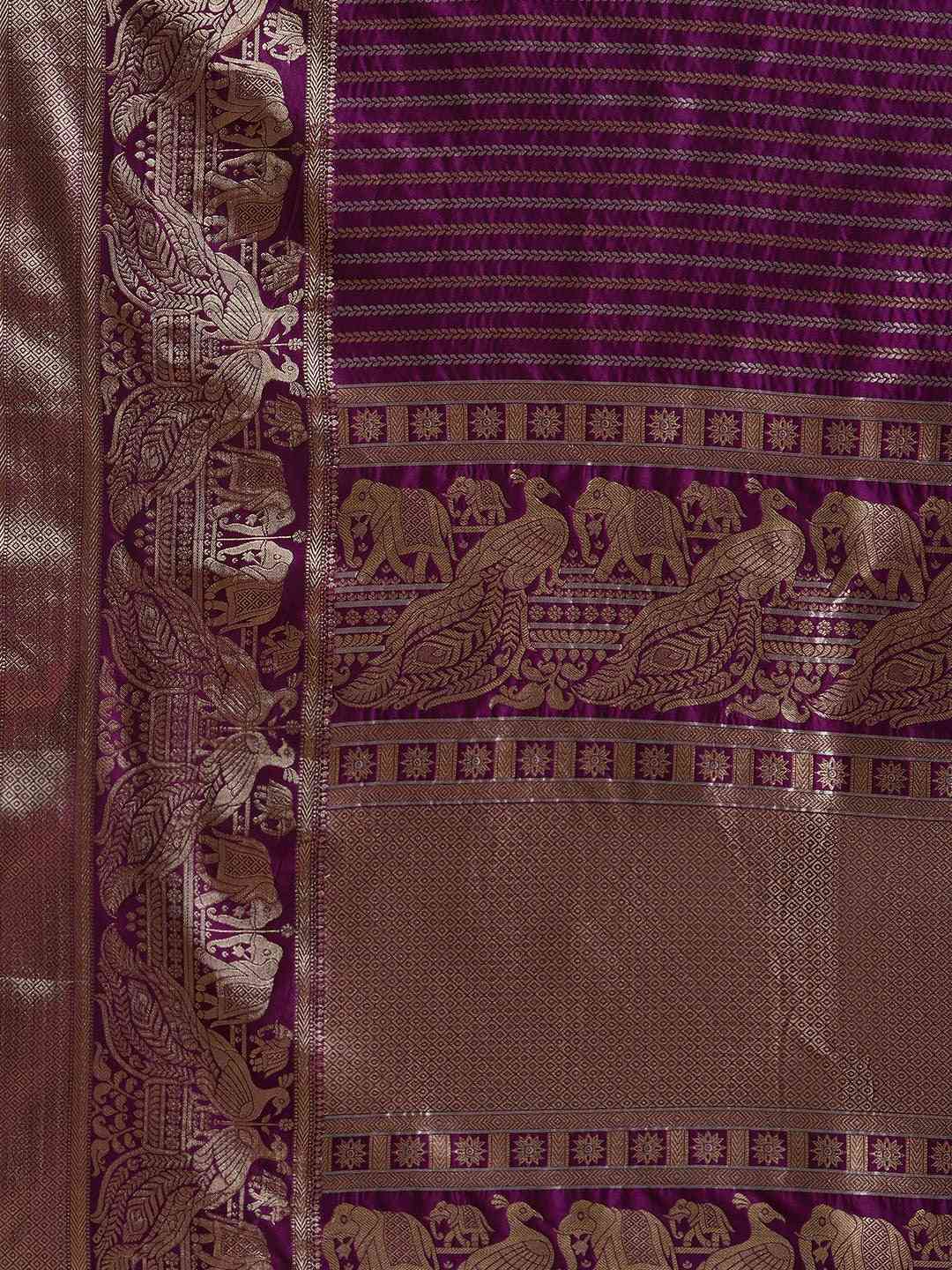 Banarasi Striped Wine Silk Blend Saree