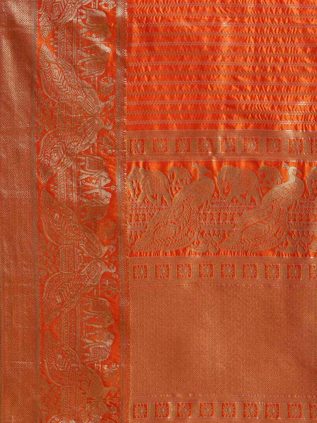 Banarasi Striped Orange Silk Blend Saree