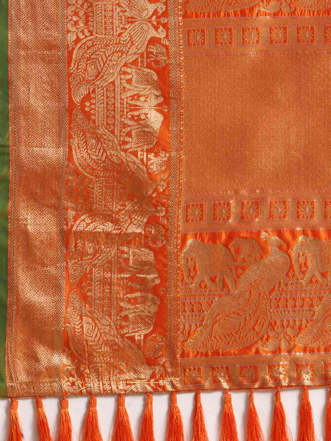 Banarasi Striped Orange Silk Blend Saree