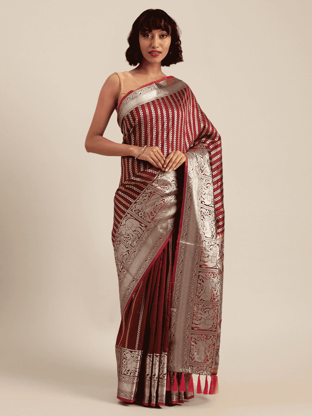 Latest Banarasi Maroon Colour Silk Blend Saree