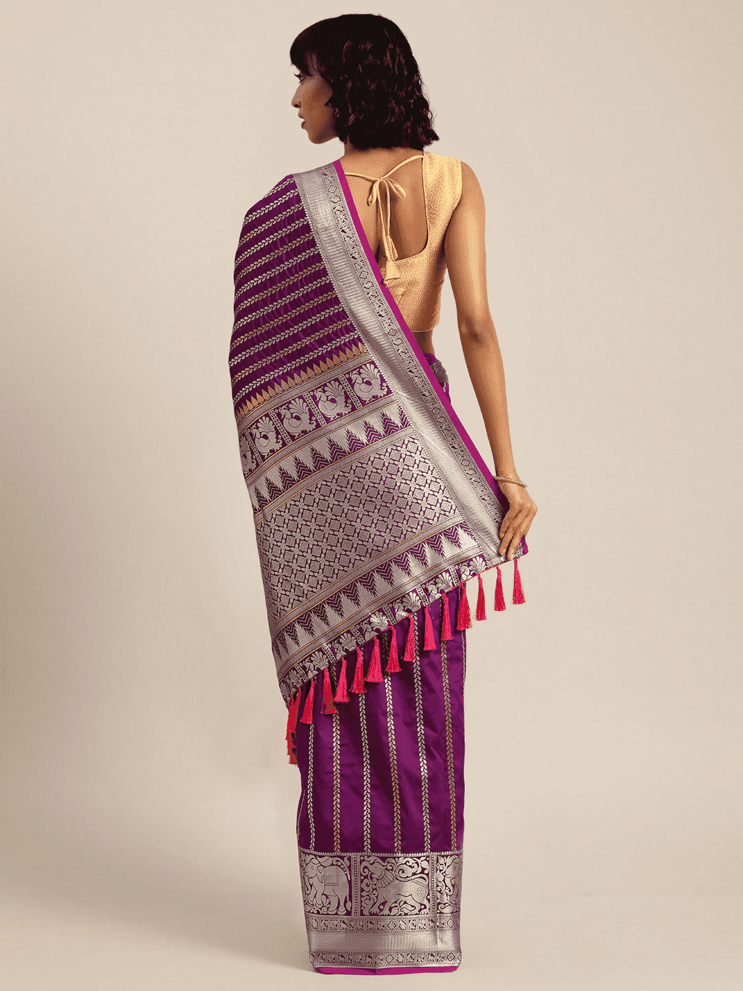 Stylish Banarasi Purple Colour Silk Blend Saree