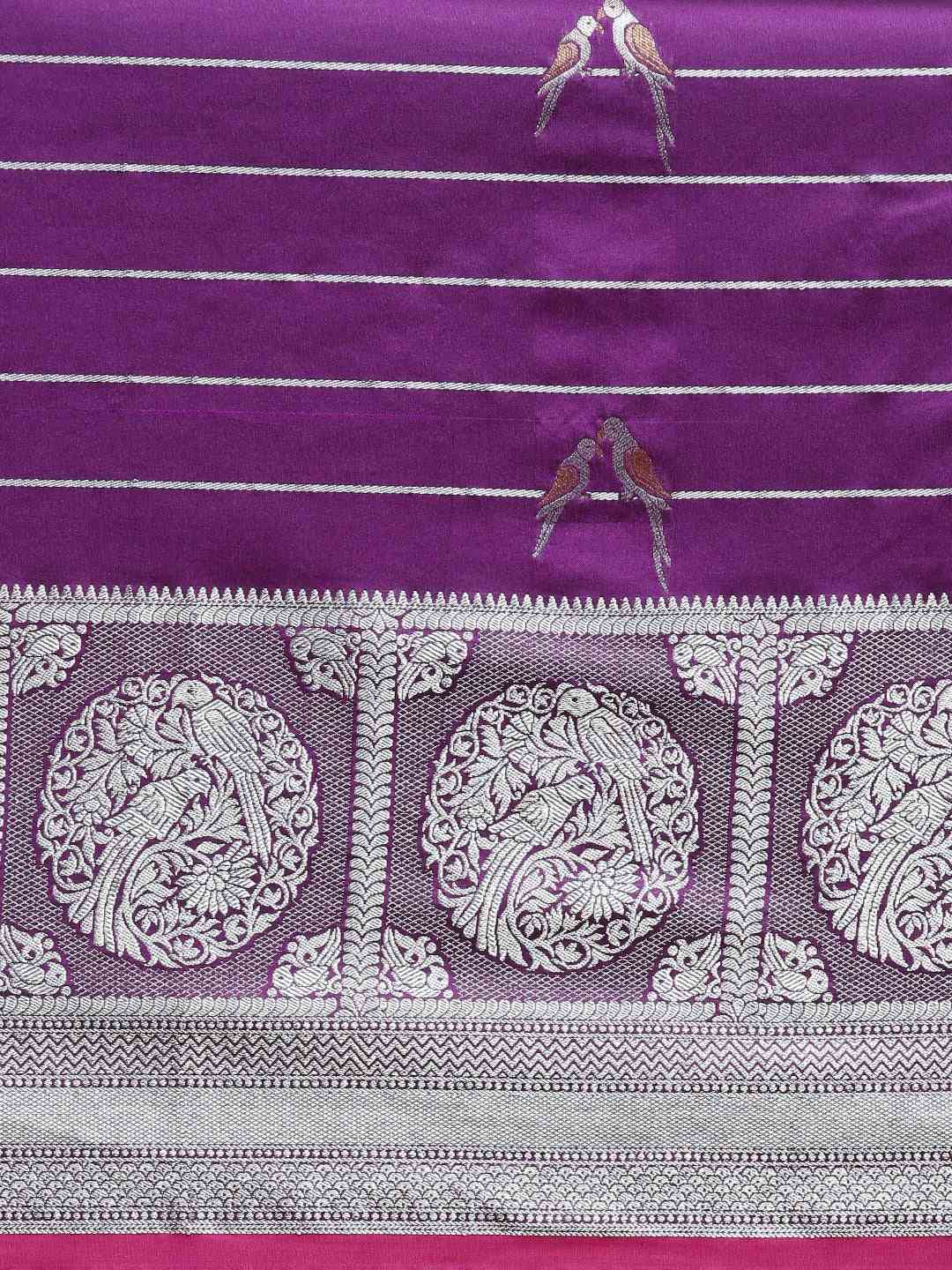 Latest Banarasi Striped Purple Colour Silk Blend Saree
