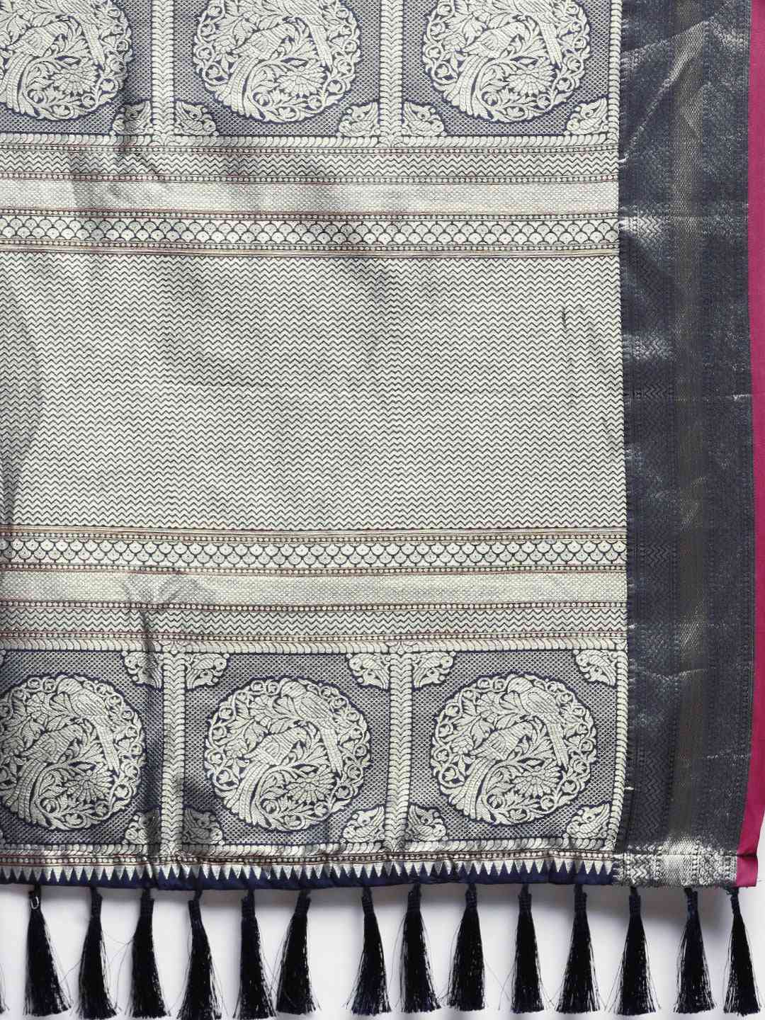 Beautiful Banarasi Striped Navy Colour Silk Blend Saree