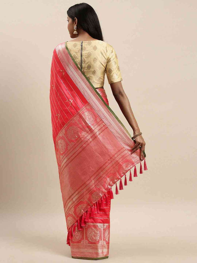 Banarasi Striped Gajari Colour Silk Blend Saree