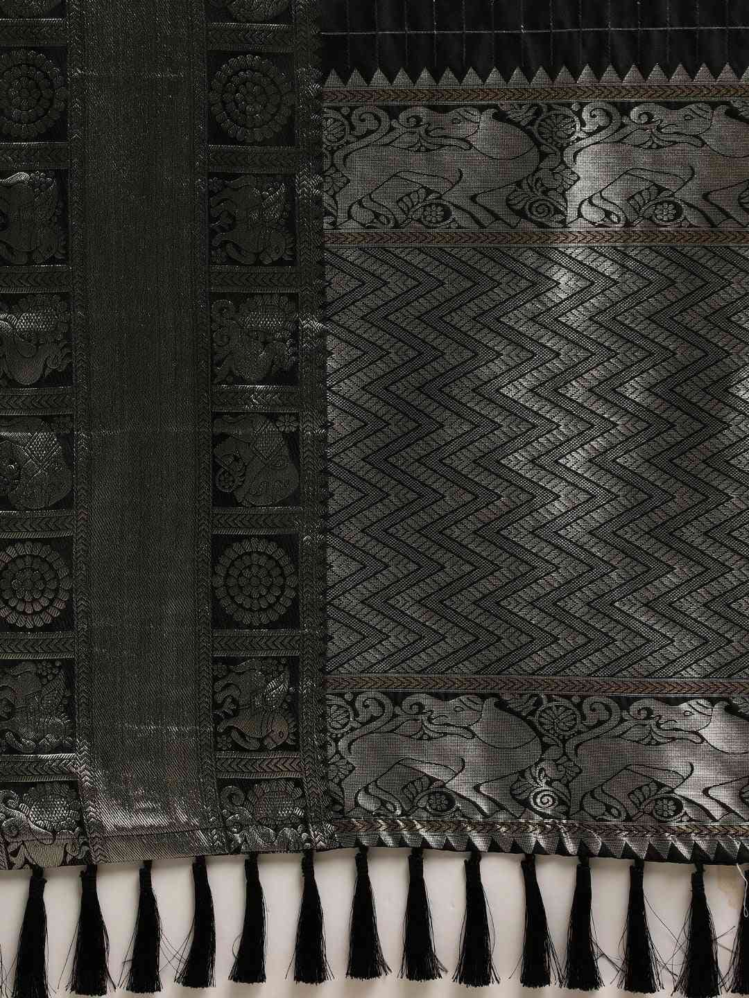 Beautiful Checked Banarasi Saree In Black Colour