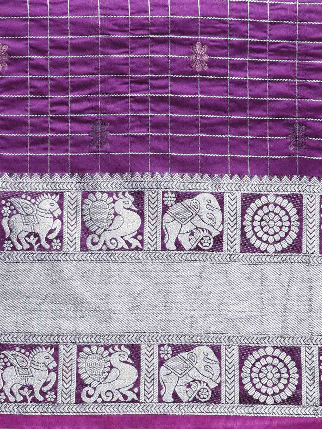 Exclusive Purple Colour Checked Banarasi Saree