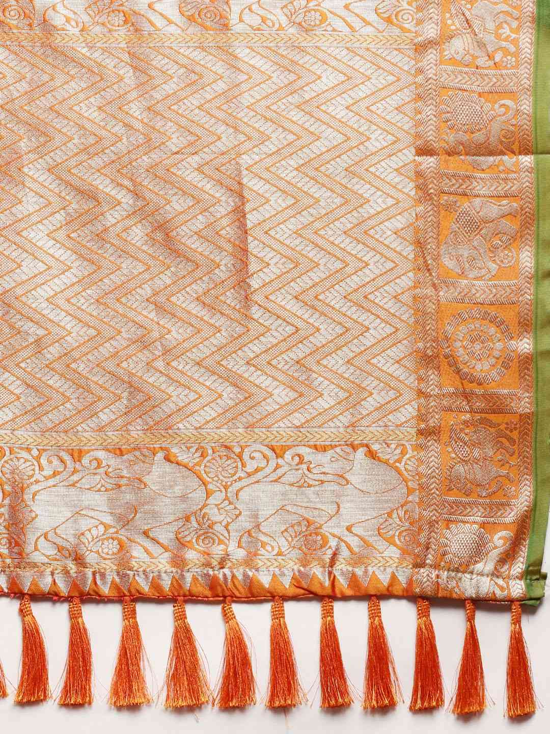 Beautiful Orange Colour Checked Banarasi Saree