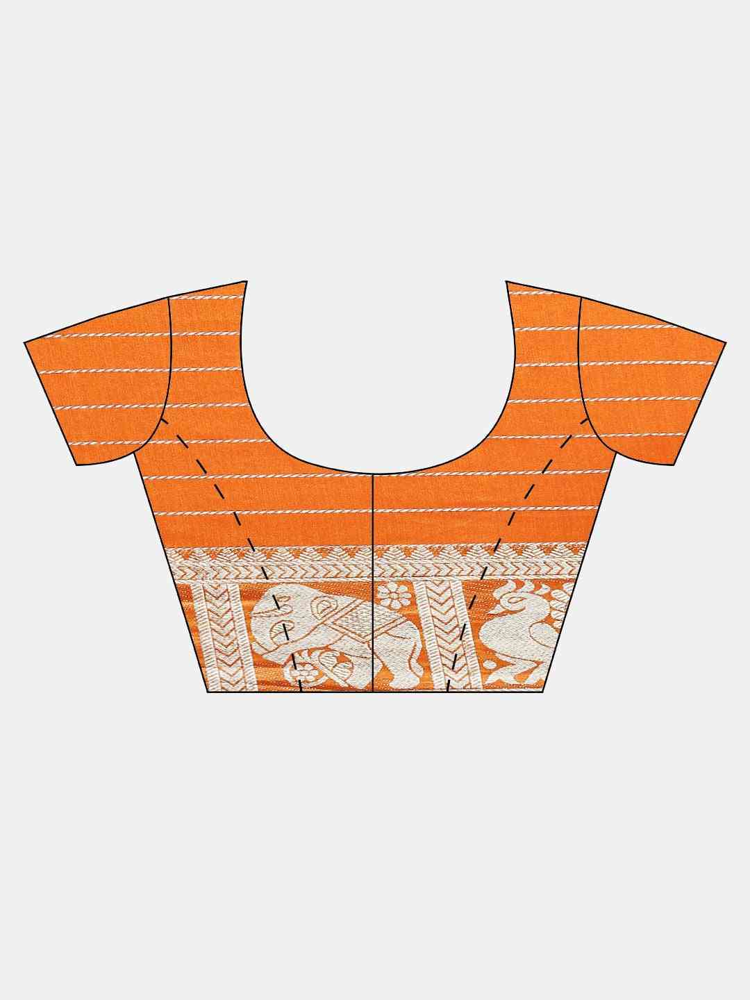 Beautiful Orange Colour Checked Banarasi Saree