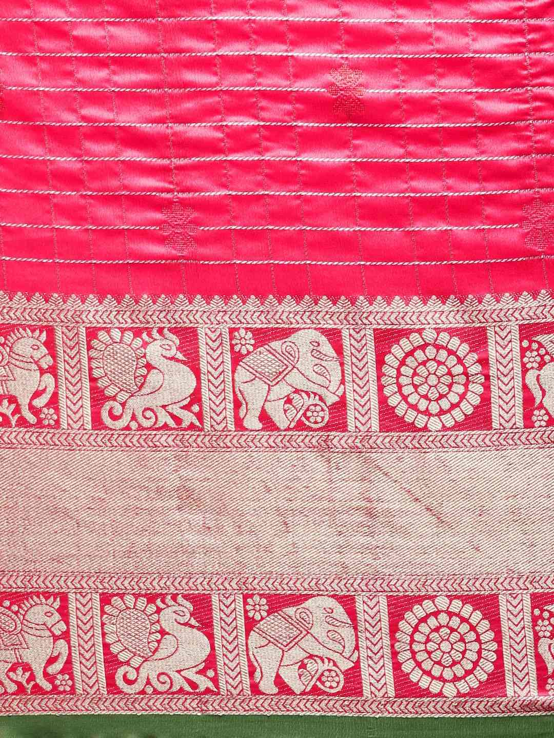 Exclusive Pink Colour Checked Banarasi Saree