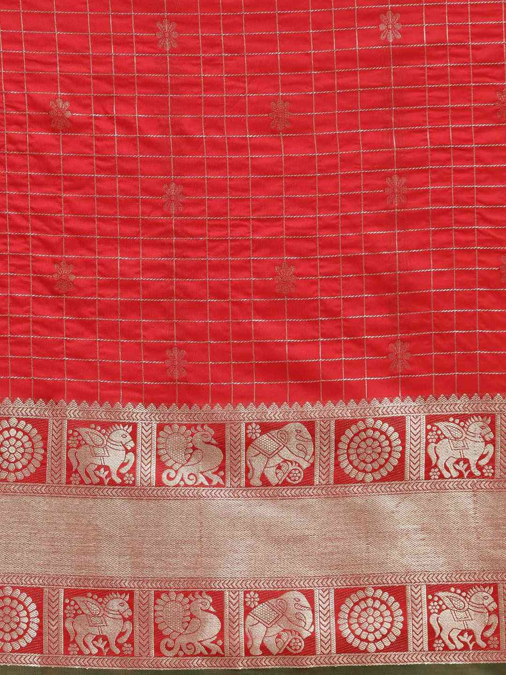 Exclusive Red Colour Checked Banarasi Saree