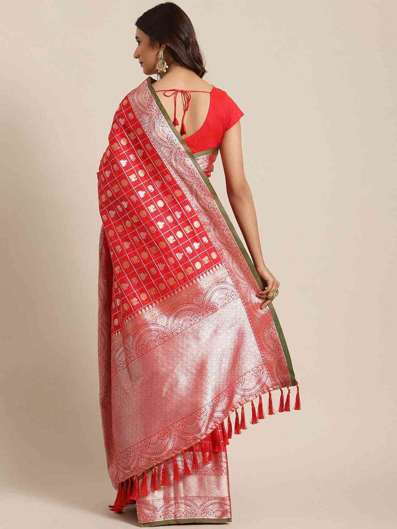 Exclusive Red Colour Woven Design Banarasi Saree