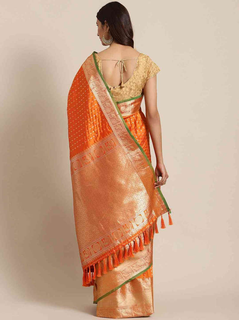 Digital Orange Colour Woven Design Banarasi Saree