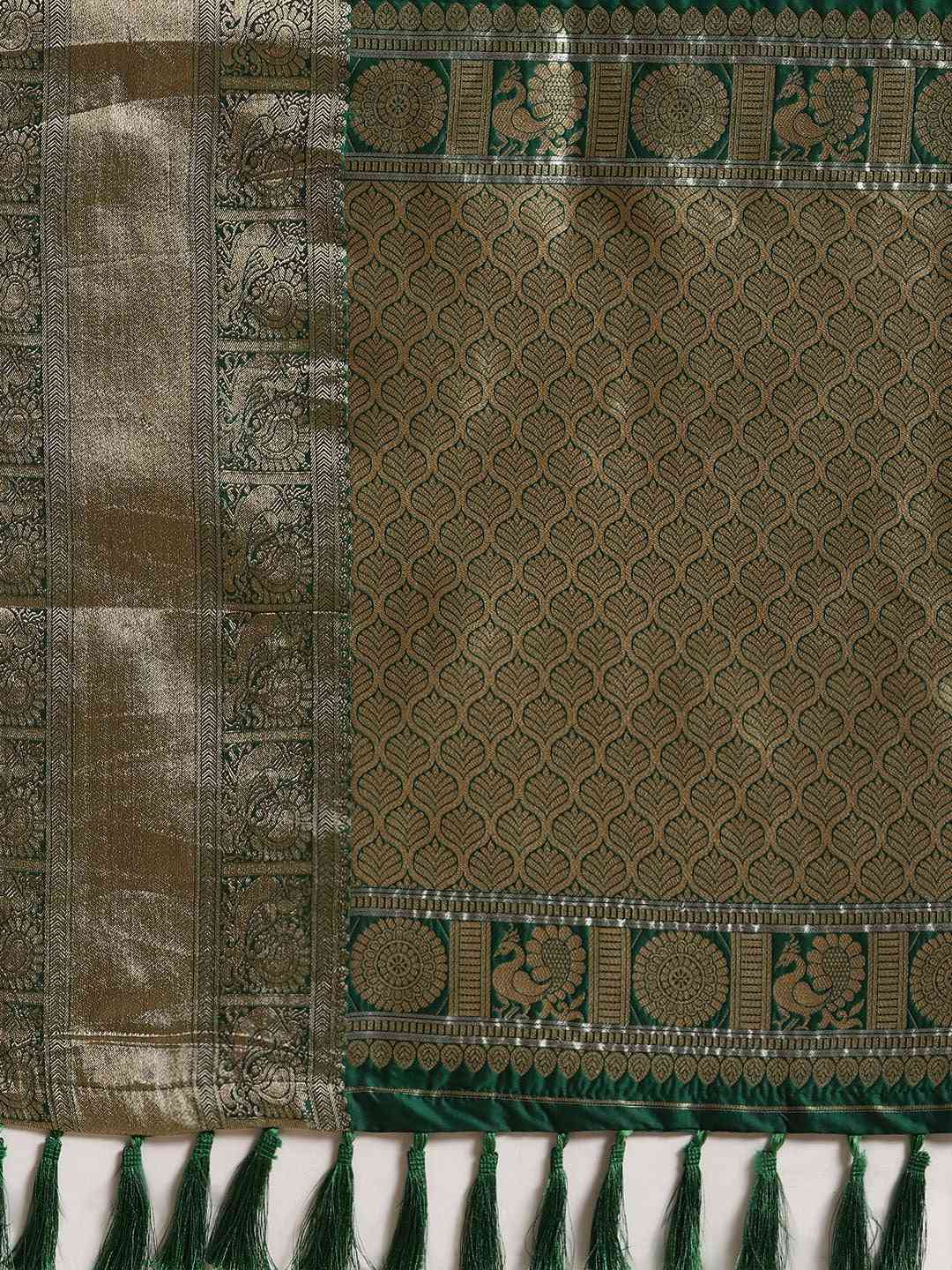 Digital Bottle Green Colour Woven Design Banarasi Saree