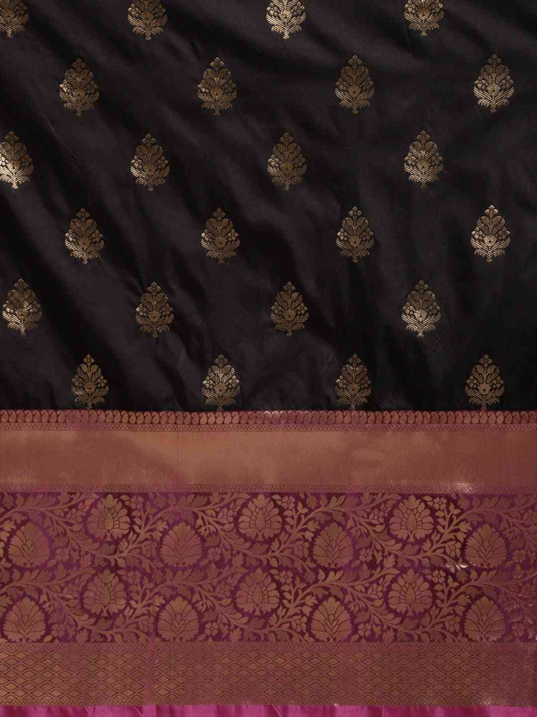 Stylish Black Colour Banarasi Silk Saree with Ethnic Motifs