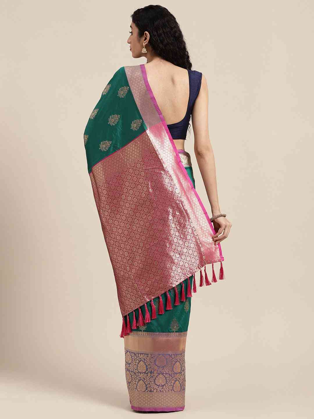 Stylish Teal Colour Ethnic Motifs Print Banarasi Silk Saree