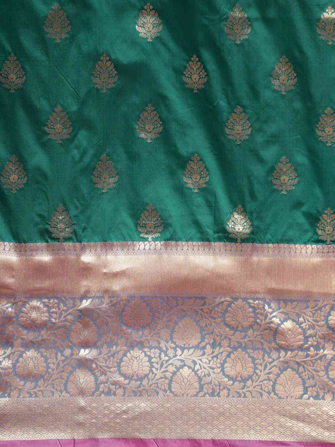 Stylish Teal Colour Ethnic Motifs Print Banarasi Silk Saree