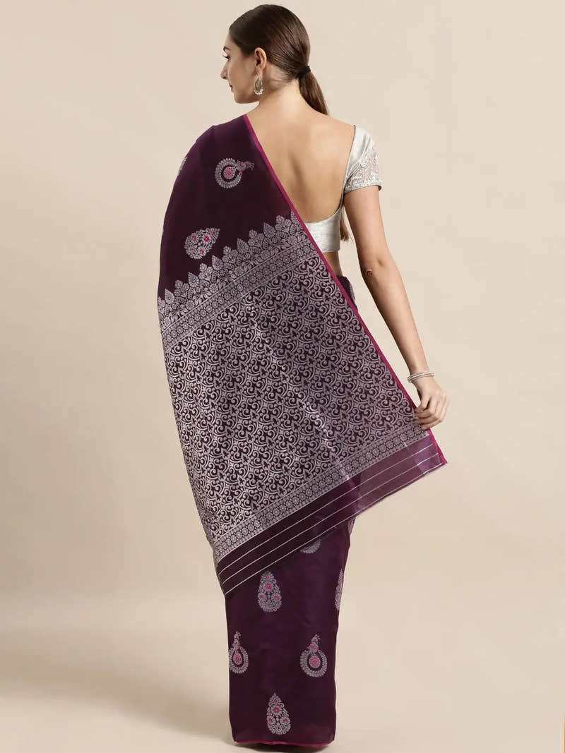 Wine Colour Banarasi Katan Silk Zari Weaving Saree