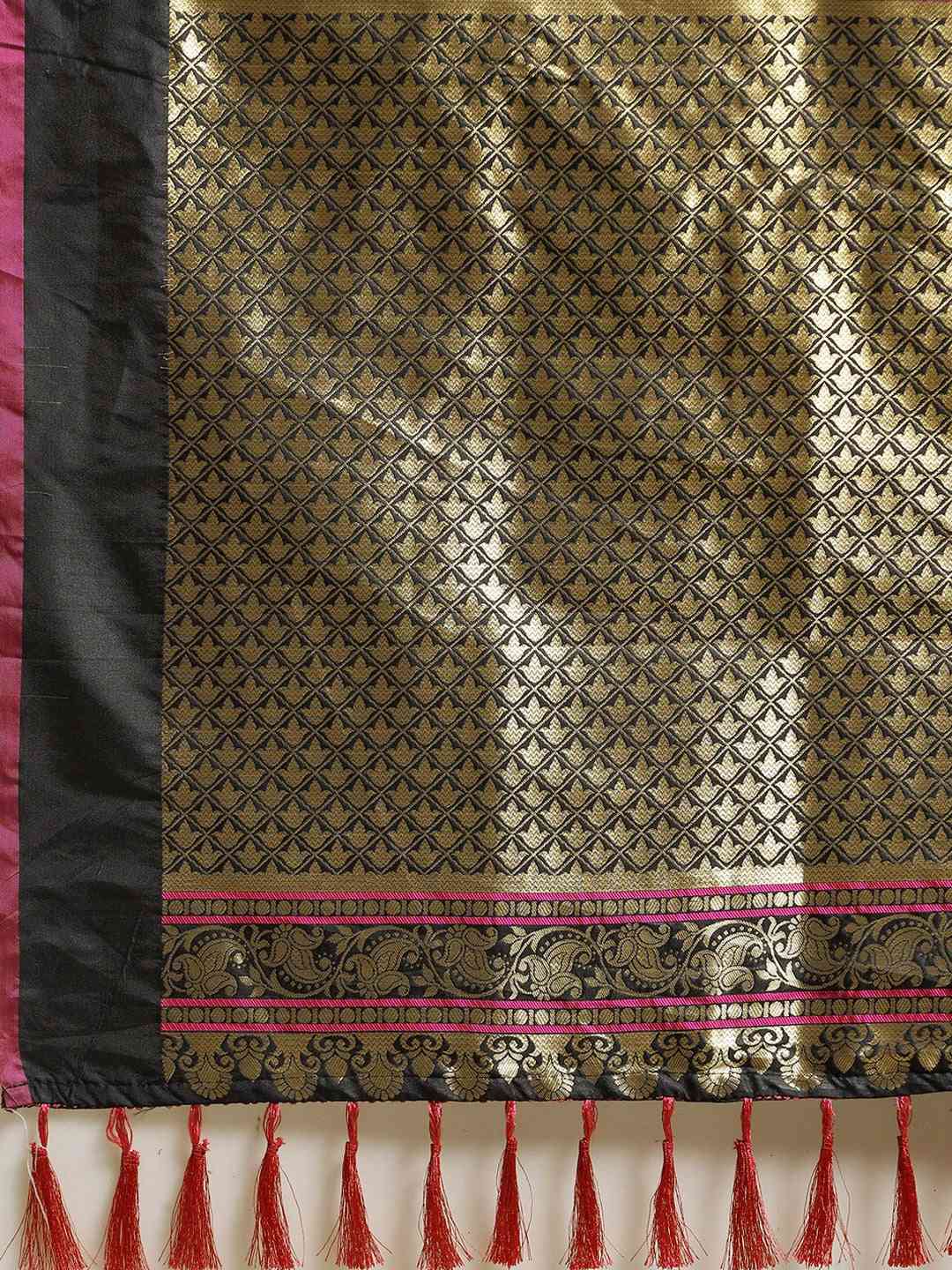 Traditional Black Colour Banarasi Saree With Ethnic Motifs